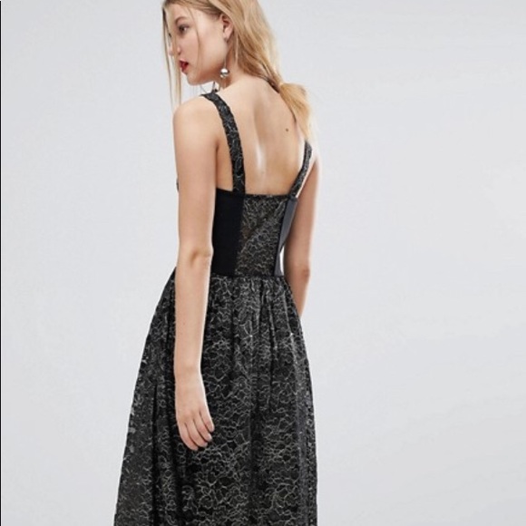 NWT, never worn! ASOS black & gold lace midi dress - Picture 2 of 8
